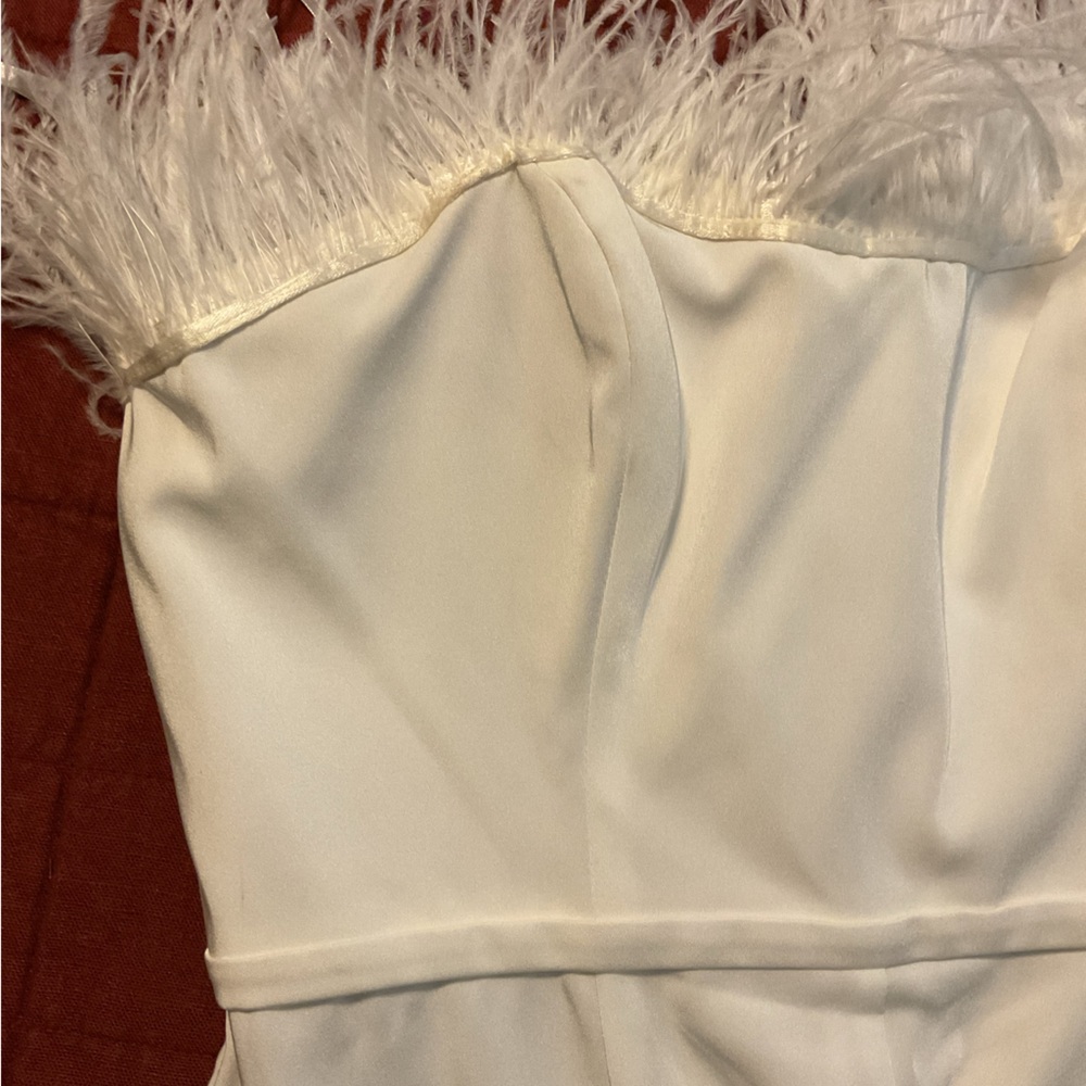 Mac Duggal White Strapless Feather-Trim Jumpsuit - Picture 5 of 9